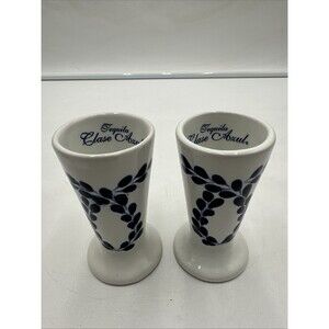 Set of 2 Clase Azul Tequila Ceramic Hand Painted Snifter Shot Glasses Mexico